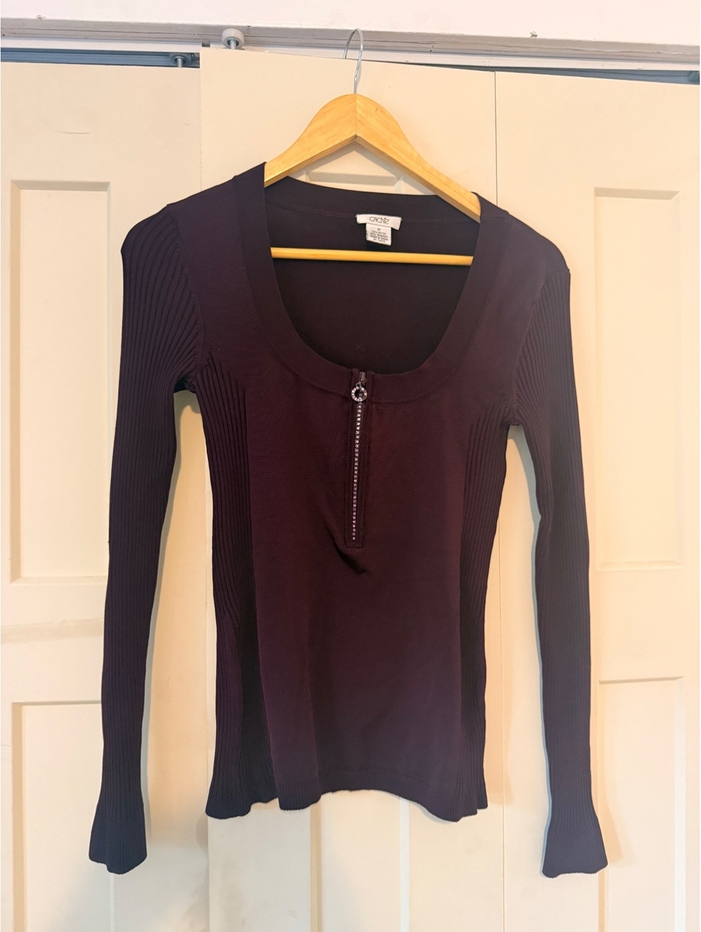 Y2K Cache stretchy purple plum pullover blouse sweater top half zip rhinestone m